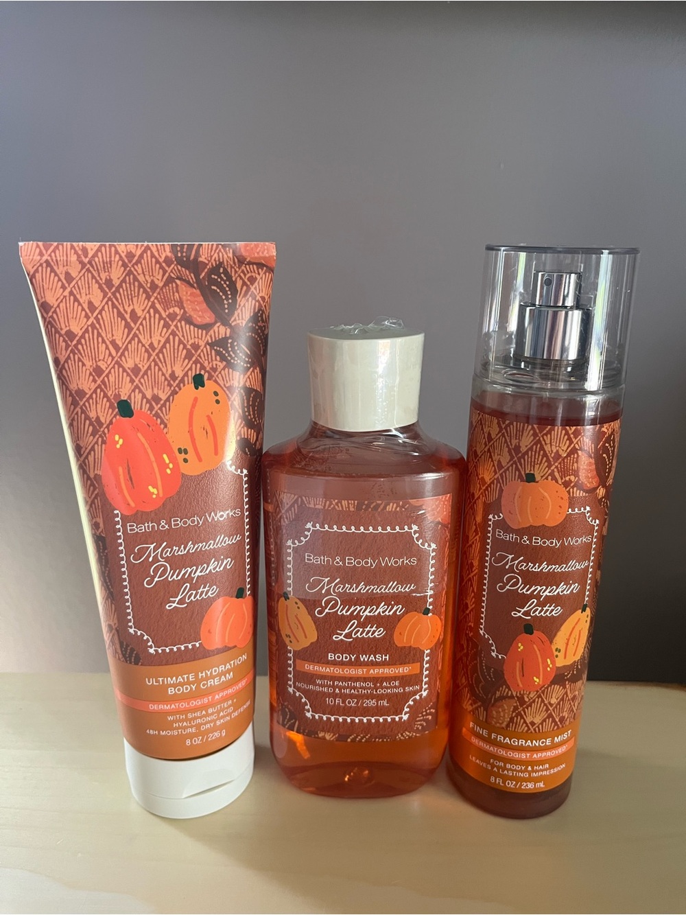B&BW Marshmallow Pumpkin Latte Body Wash, Fine Fragrance Mist & Body Cream Set